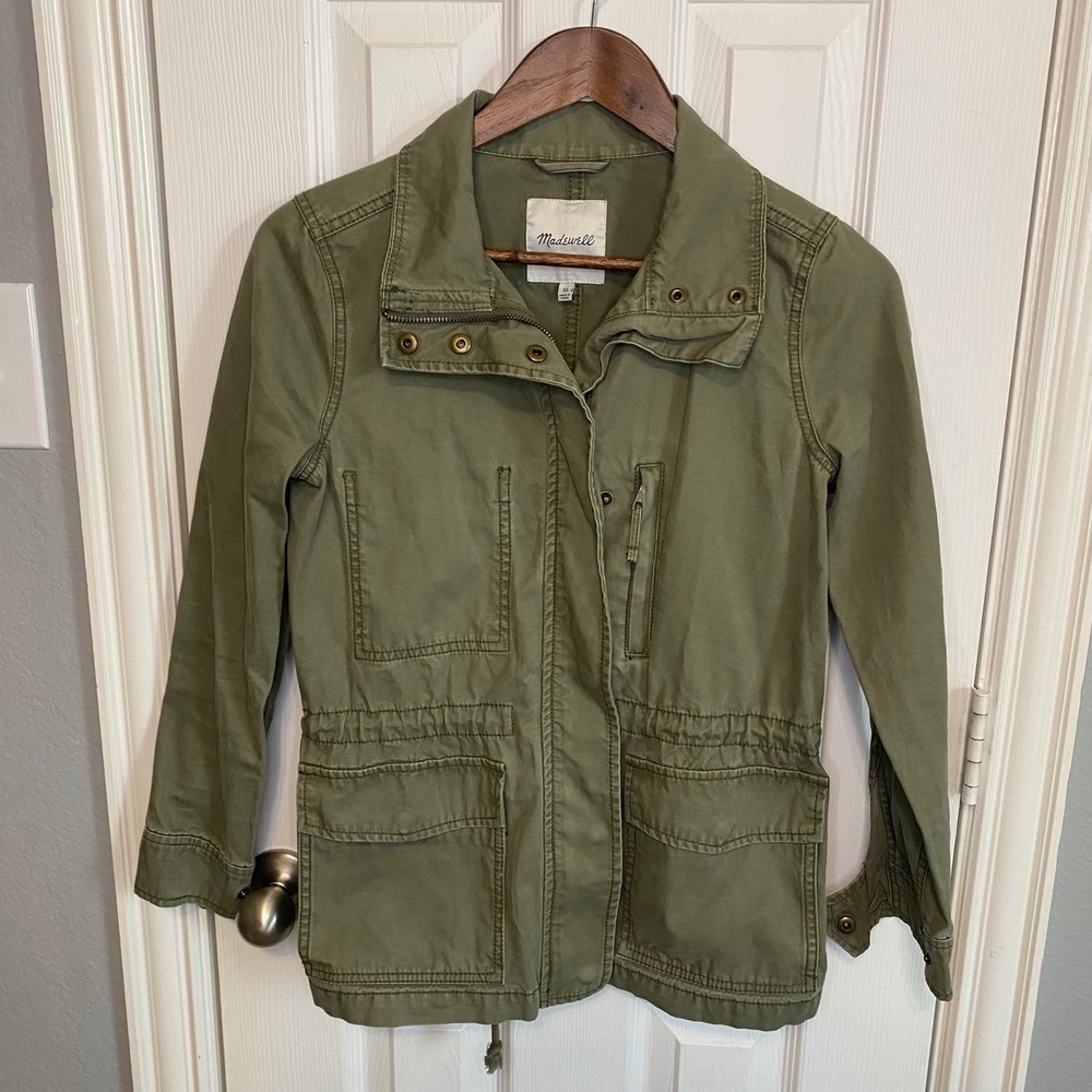 Madewell XS Utility Jacket Olive Green Drawstring Waist Cargo‎ Pockets Military